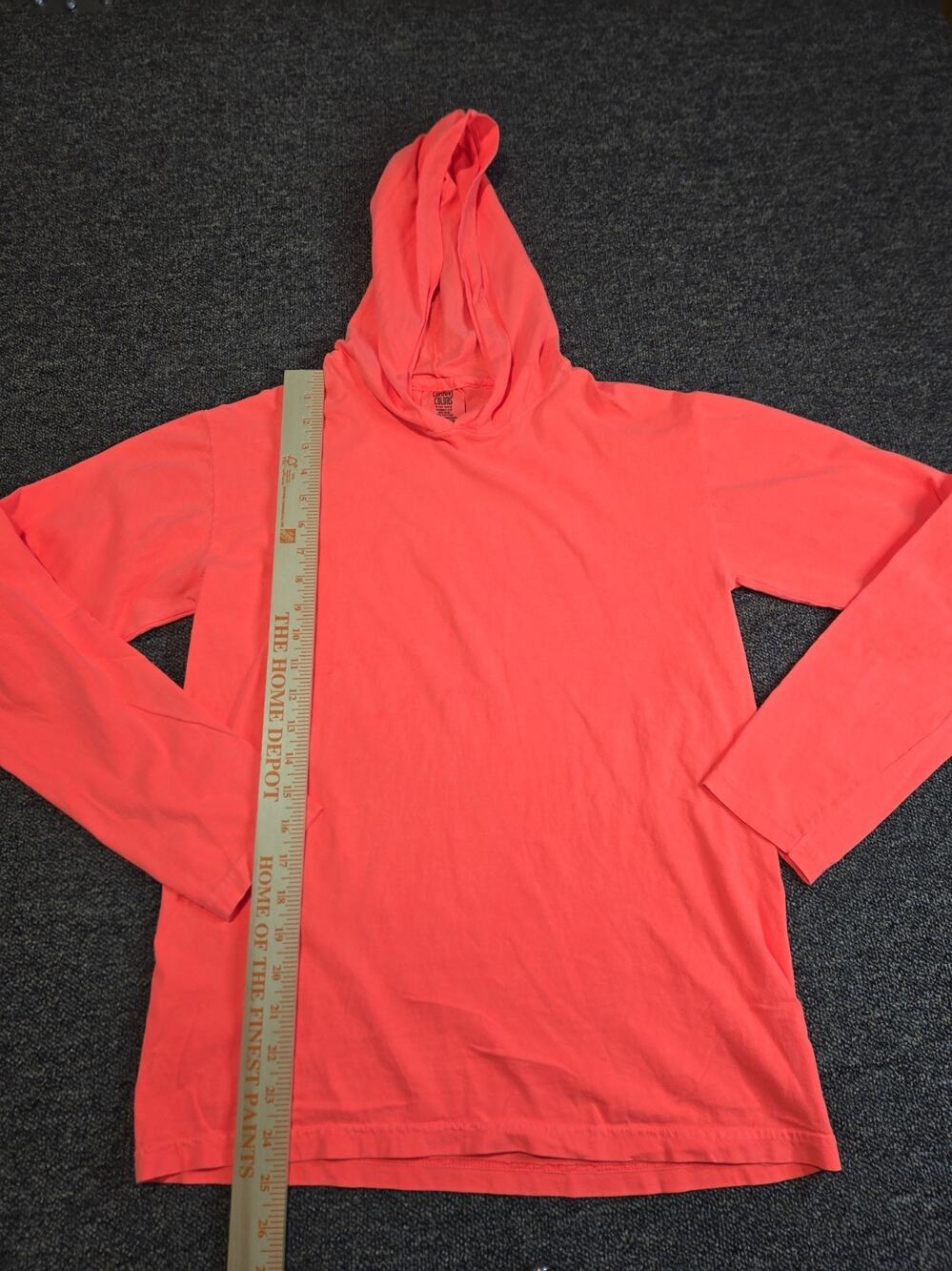 Comfort Colors Neon Orange Long Sleeve Hooded T Shirt Small 100% Cotton